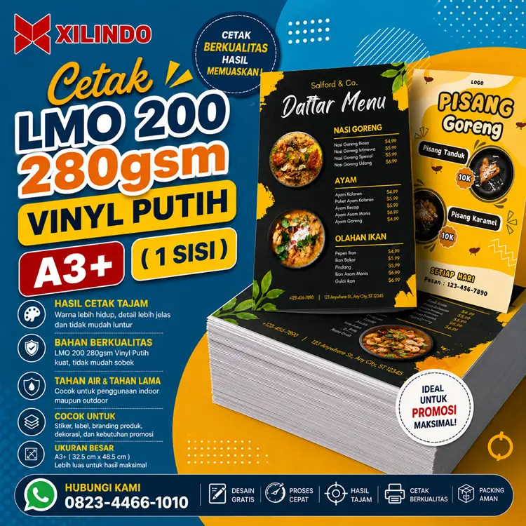 Cetak LMO 200 280gsm Vinyl Putih A3+ ( 1 sisi ) Cetak Kertas LMO 200 Vinyl Putih A3+ ( 1 sisi ) - Gambar 1