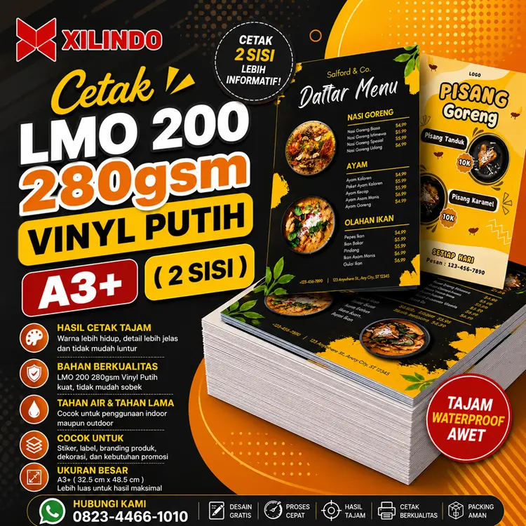Cetak LMO 200 280gsm Vinyl Putih A3+ ( 2 sisi ) Cetak Kertas LMO 200 Vinyl Putih A3+ ( 2 sisi ) - Gambar 1