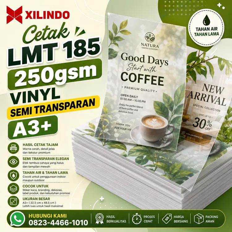 Cetak LMT 185 250gsm Vinyl Semi Transparan A3+ Cetak Kertas LMT 185 Vinyl Semi Transparan A3+ - Gambar 1