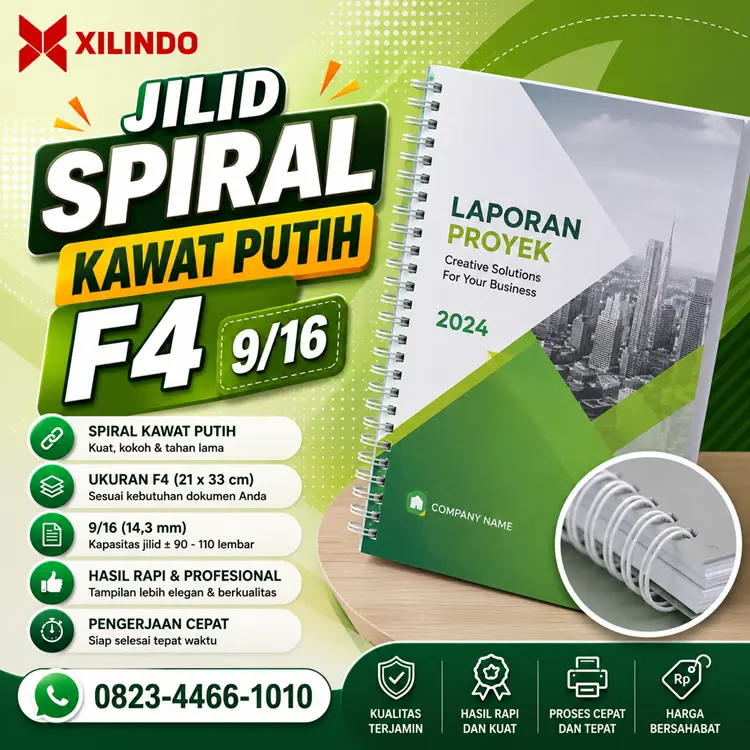 Jilid Spiral Kawat Putih F4 916 Jilid Spiral Kawat Putih F4 9/16 - Gambar 1