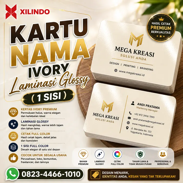 Kartu Nama Ivory Laminasi Glossy ( 1 sisi ) Kartu Nama Ivory Laminasi Glossy ( 1 sisi ) - Gambar 1