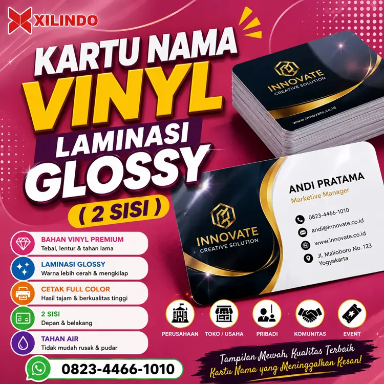 Kartu Nama Vinyl Laminasi Glossy ( 2 sisi ) Kartu Nama Vinyl Laminasi Glossy ( 2 sisi ) - Gambar 1