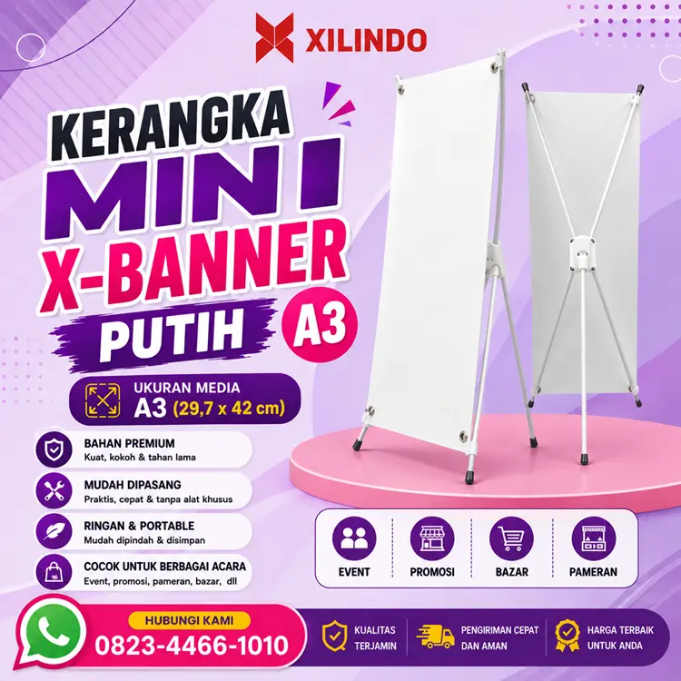 Kerangka Mini X-Banner Putih A3 Kerangka Mini X-Banner Putih A3 - Gambar 1