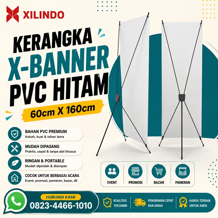 Kerangka X-Banner PVC Hitam 60cm X 160cm Kerangka X-Banner PVC Hitam 60cm X 160cm - Gambar 1