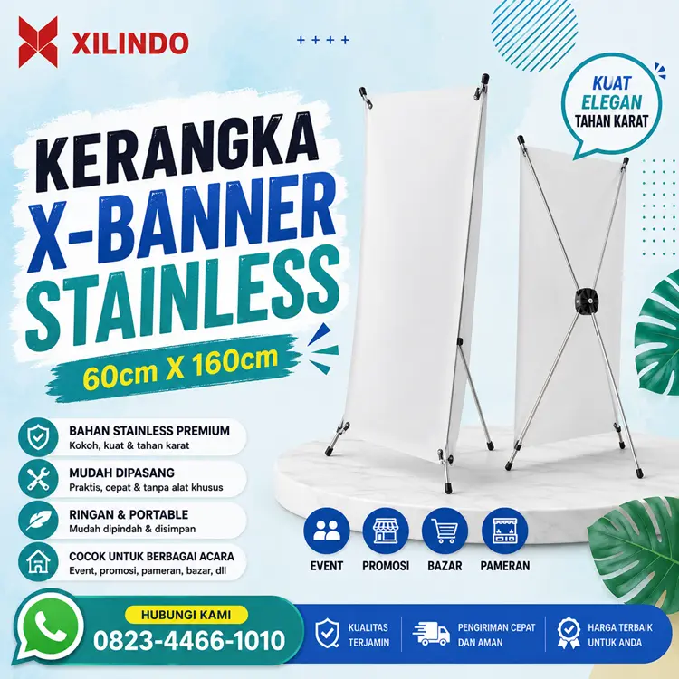 Kerangka X-Banner Stainless 60cm X 160cm Kerangka X-Banner Stainless 60cm X 160cm - Gambar 1