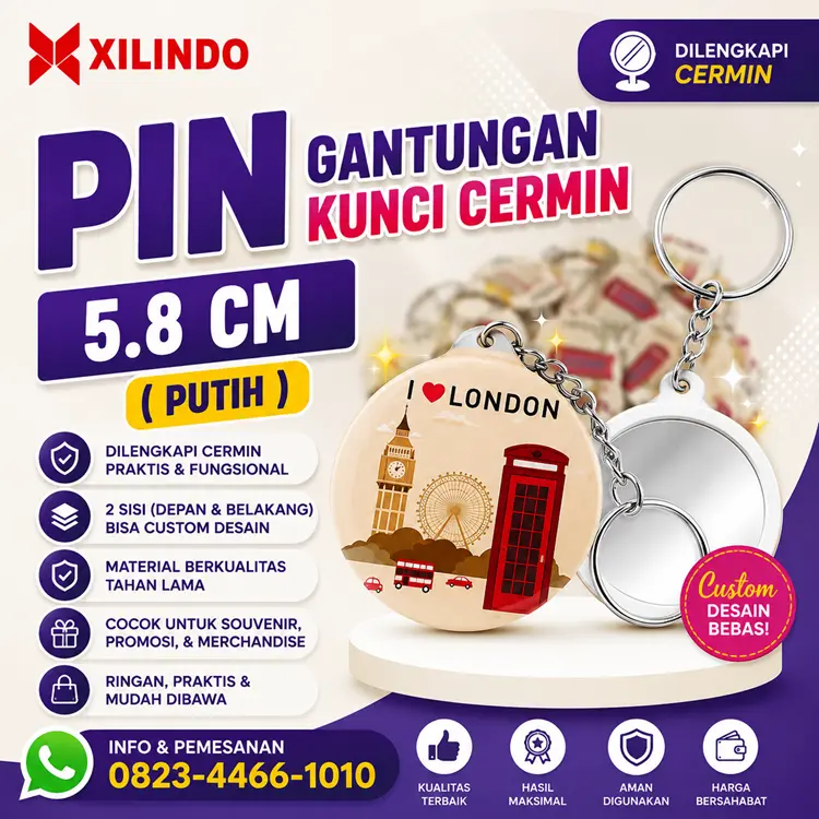 Pin Gantungan Kunci Cermin 5.8 cm ( putih ) Pin Gantungan Kunci Cermin 5.8 cm ( putih ) - Gambar 1