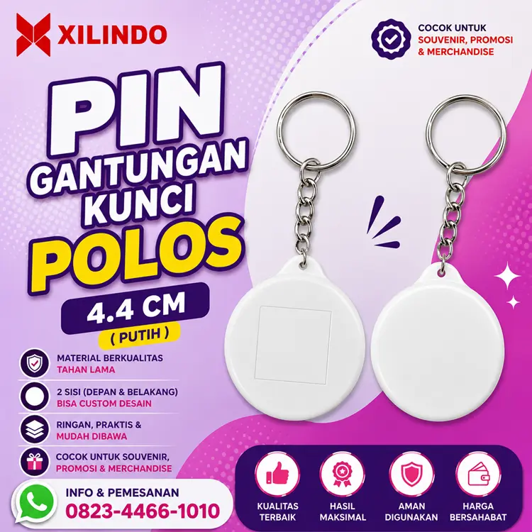 Pin Gantungan Kunci Polos 4.4 cm ( putih ) Pin Gantungan Kunci Polos 4.4 cm ( putih ) - Gambar 1