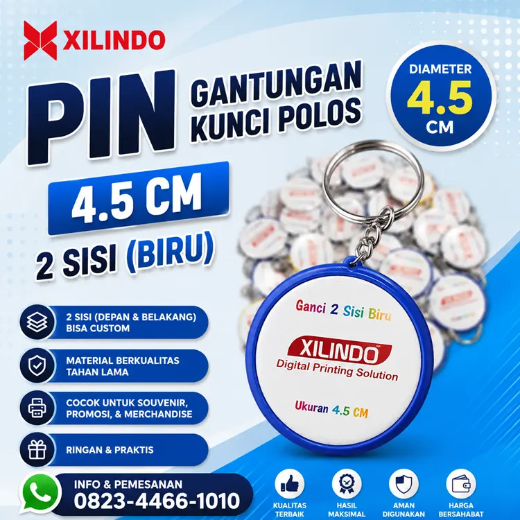 Pin Gantungan Kunci Polos 4.5 cm 2 sisi ( biru ) Pin Gantungan Kunci Polos 4.5 cm 2 sisi ( biru ) - Gambar 1