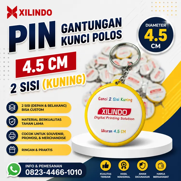 Pin Gantungan Kunci Polos 4.5 cm 2 sisi ( kuning ) Pin Gantungan Kunci Polos 4.5 cm 2 sisi ( kuning ) - Gambar 1