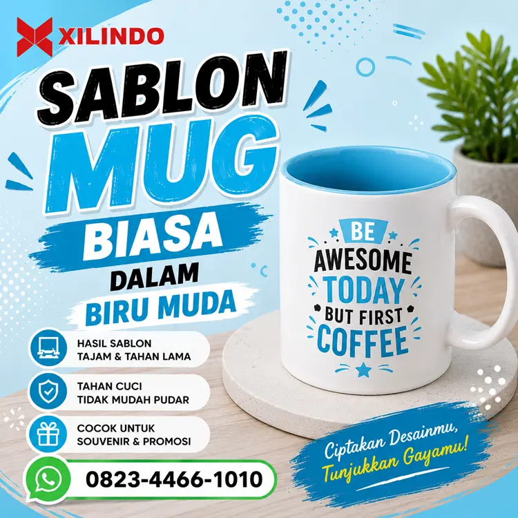 Sablon Mug Biasa Dalam Biru Muda Sablon Mug Biasa Dalam Biru Muda - Gambar 1
