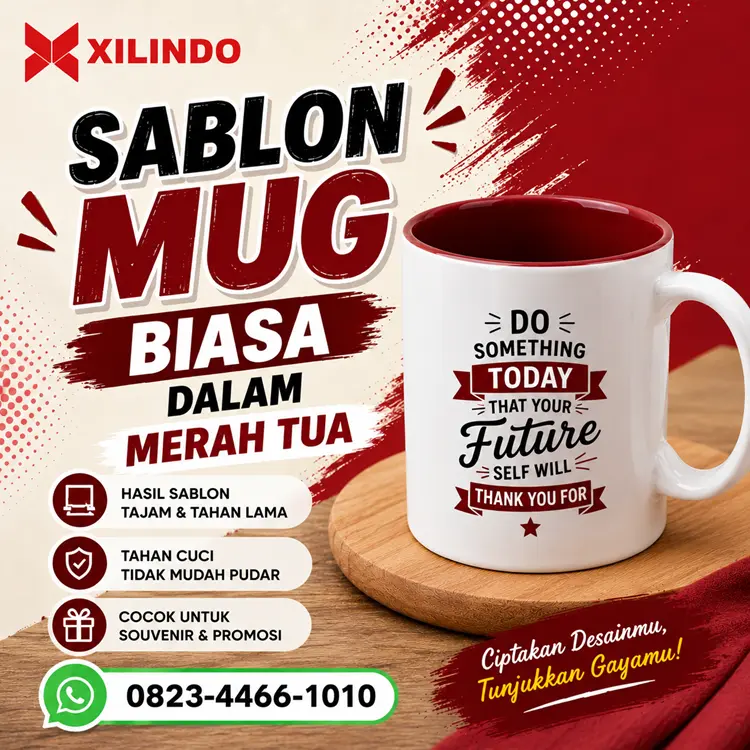 Sablon Mug Biasa Dalam Merah Tua Sablon Mug Biasa Dalam Merah Tua - Gambar 1